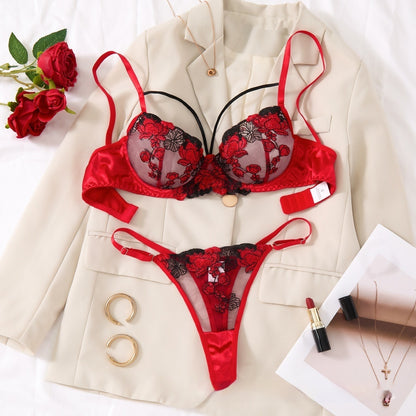 Sexy Sheer Embroidered Bra Set