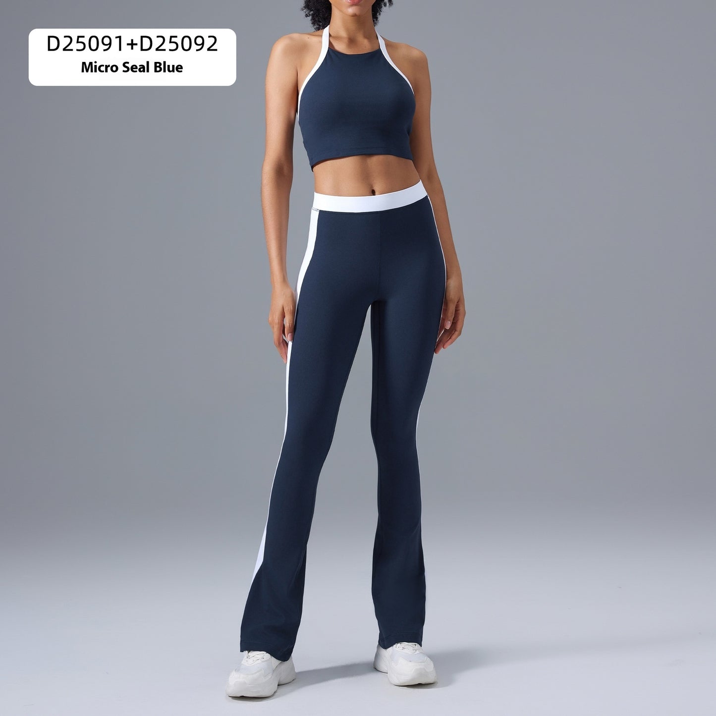 Yoga Fitness Suit Women's Contrast Color Halter Bra High Waist Hip Lift Yoga Bootcut Trousers