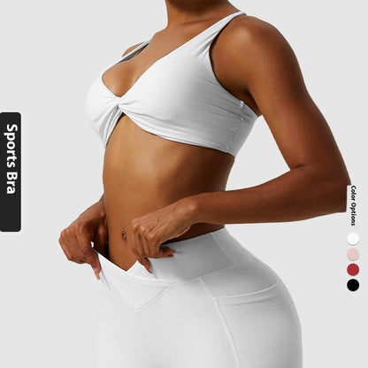 Women's Solid Color Cross Back Sports Bra