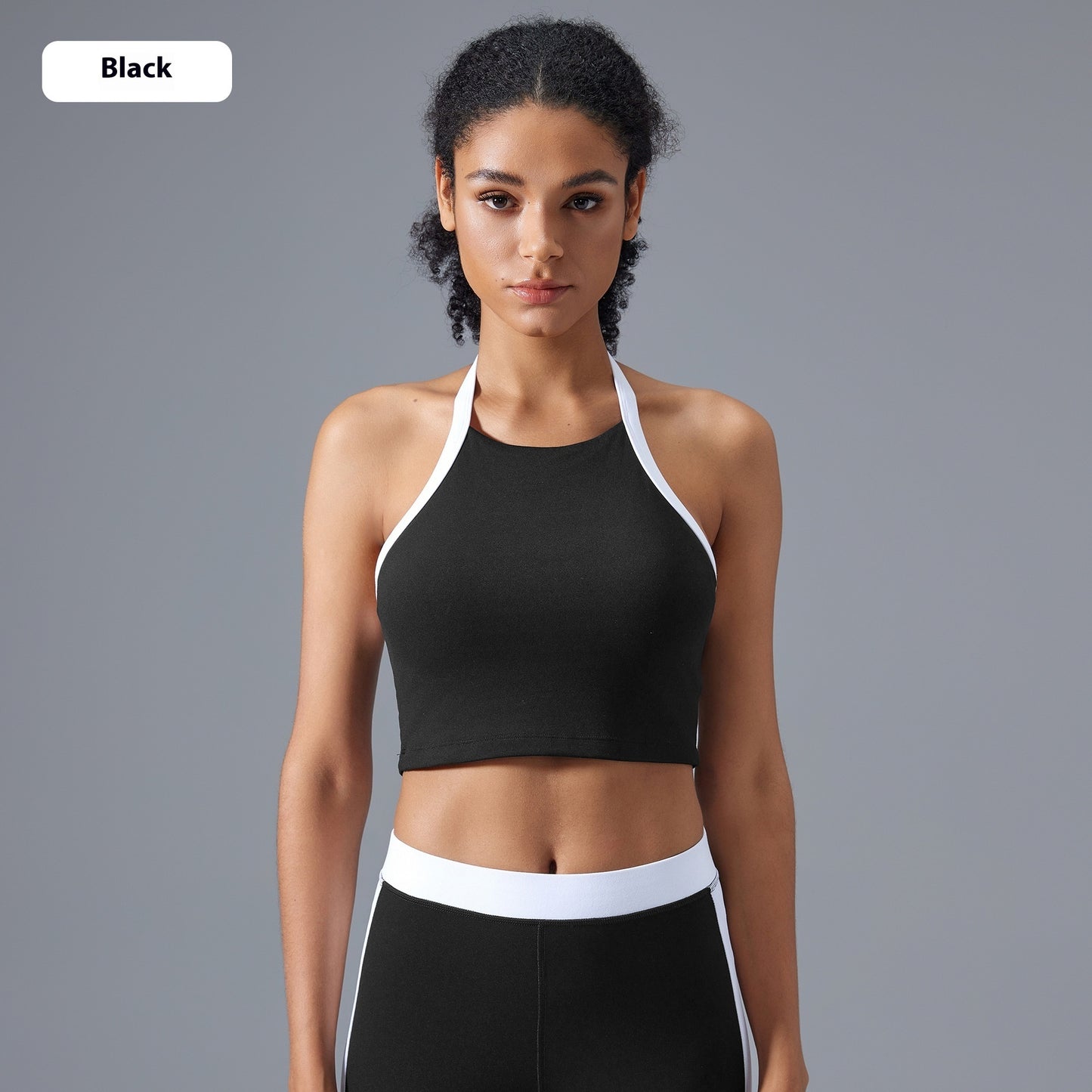 Yoga Fitness Suit Women's Contrast Color Halter Bra High Waist Hip Lift Yoga Bootcut Trousers