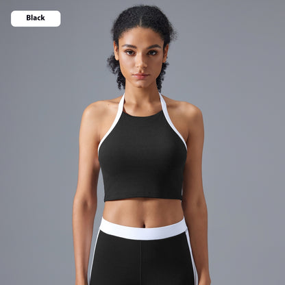 Yoga Fitness Suit Women's Contrast Color Halter Bra High Waist Hip Lift Yoga Bootcut Trousers