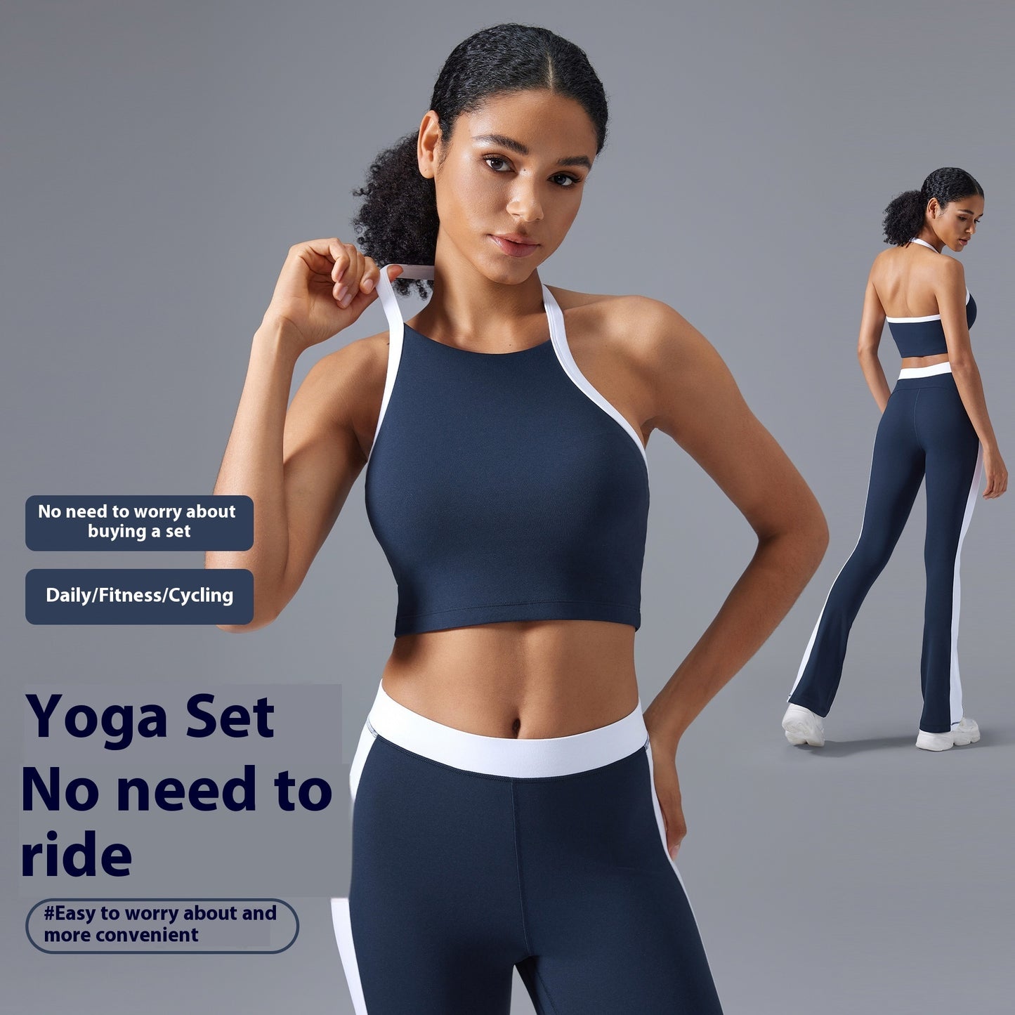 Yoga Fitness Suit Women's Contrast Color Halter Bra High Waist Hip Lift Yoga Bootcut Trousers