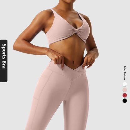 Women's Solid Color Cross Back Sports Bra