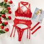 Sexy Cutout See-through Halter Bra Garter Four-piece Set