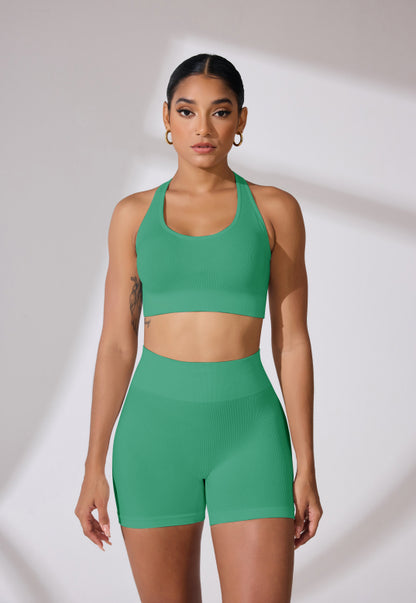 Round Neck Shoulder Strap Cross Bra Waist Shorts Suit