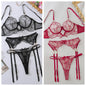 Lace Embroidered Sheer Bra Thin Hollowed Out Lingerie Three-piece Set