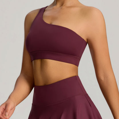 2025 Cross-border Oblique Shoulder Shockproof Sports Underwear Elastic Breathable Yoga Vest Outdoor Running Sports Bra Women