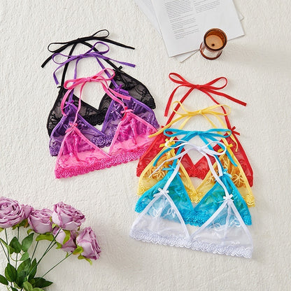 Lace Sexy Women's Bra With Straps And Triangle Cups