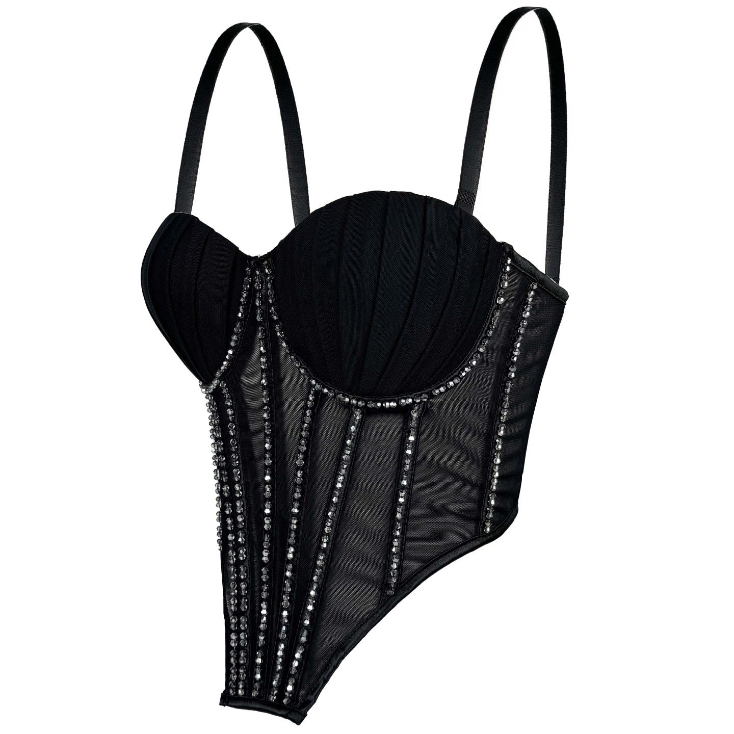 Sexy Mesh With Braces And Breast Pad Can Be Worn Outside Rhinestone Fishbone Plastic Bra