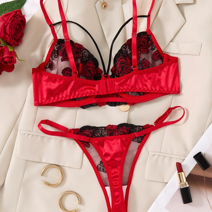 Sexy Sheer Embroidered Bra Set