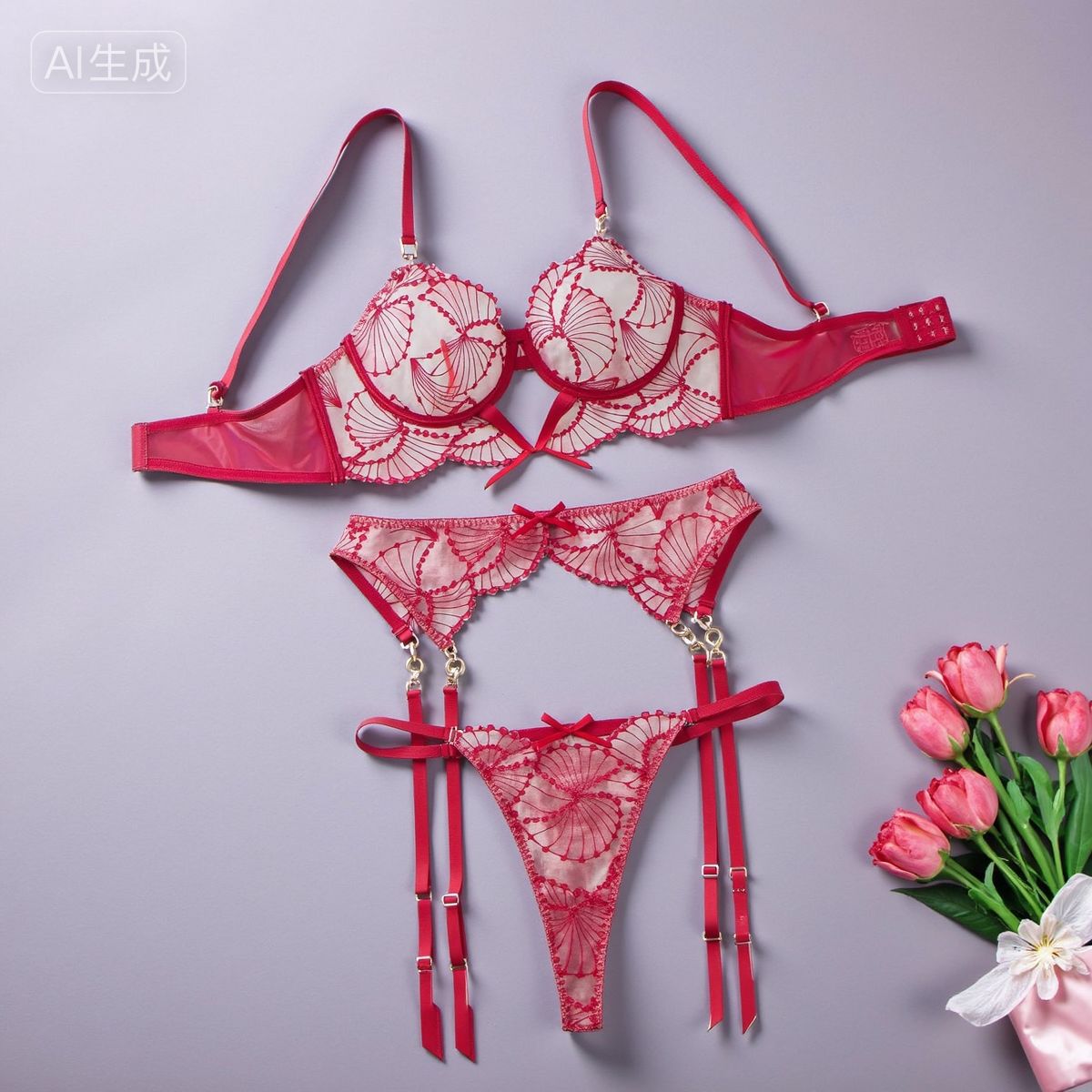 Ladies' Fashion Embroidered Lingerie Bra Set