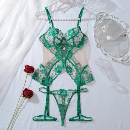 Bra Set Mesh See-through Thin Lace Underwear Three-piece Set
