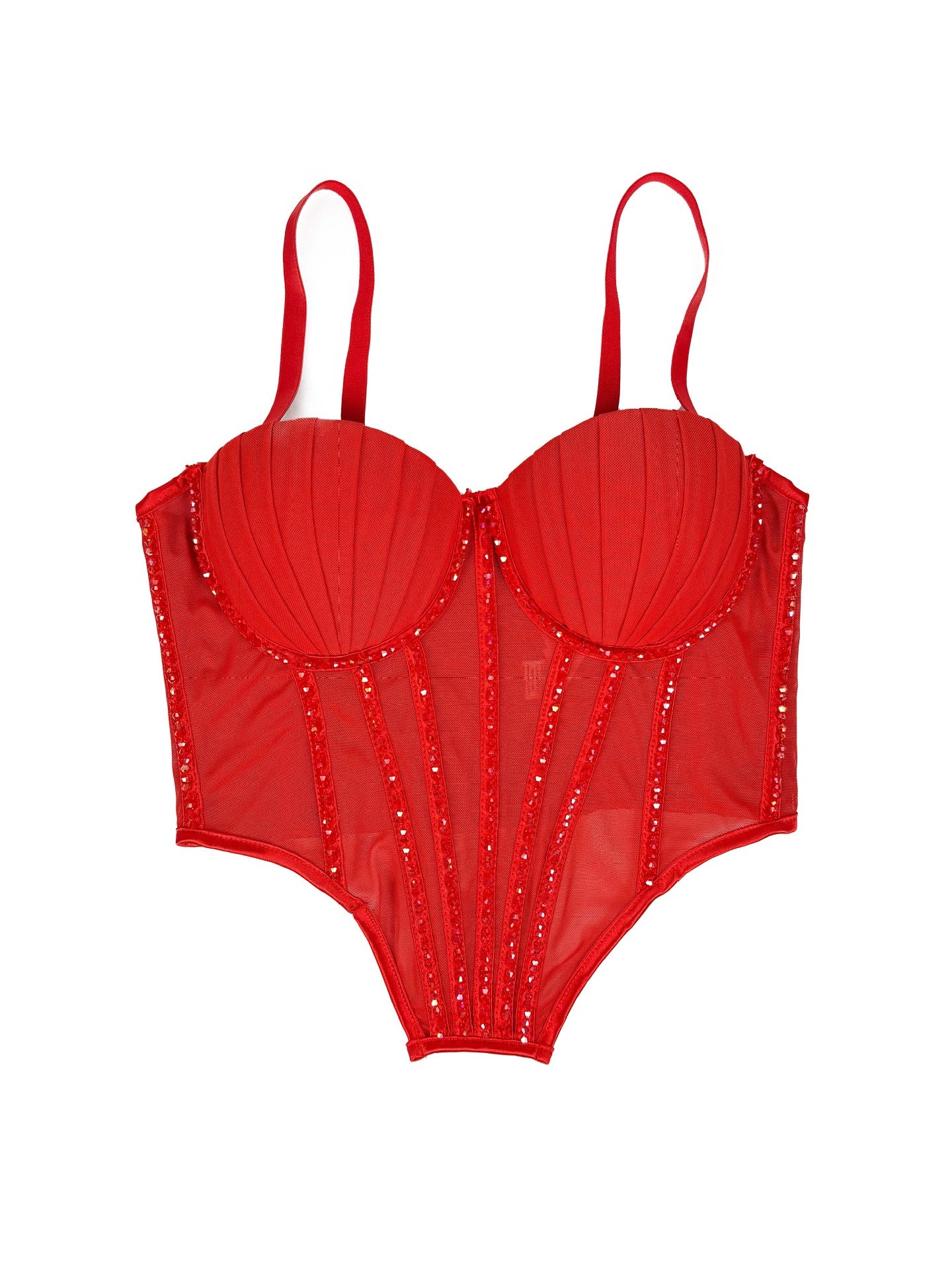 Sexy Mesh With Braces And Breast Pad Can Be Worn Outside Rhinestone Fishbone Plastic Bra