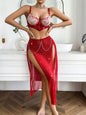 Embroidered Bra Split Red Three-piece Suit