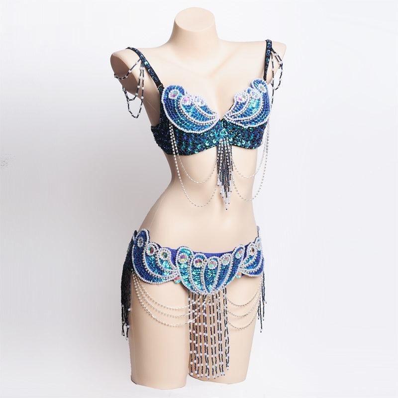 Pearl Embroidery Belly Dance Bra Girdle Suit