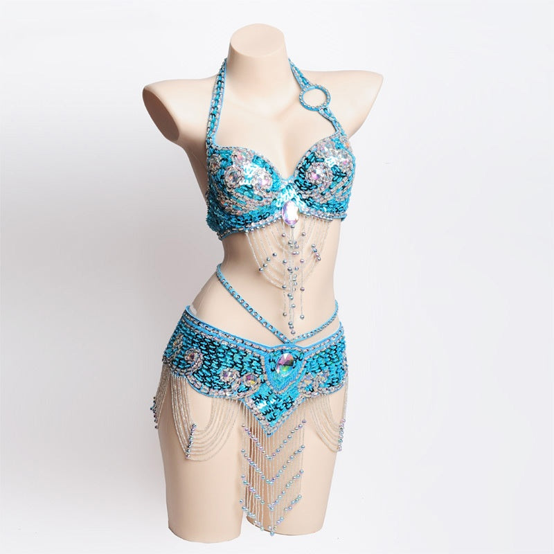 Rhinestone Pearl Embroidery Belly Dance Bra