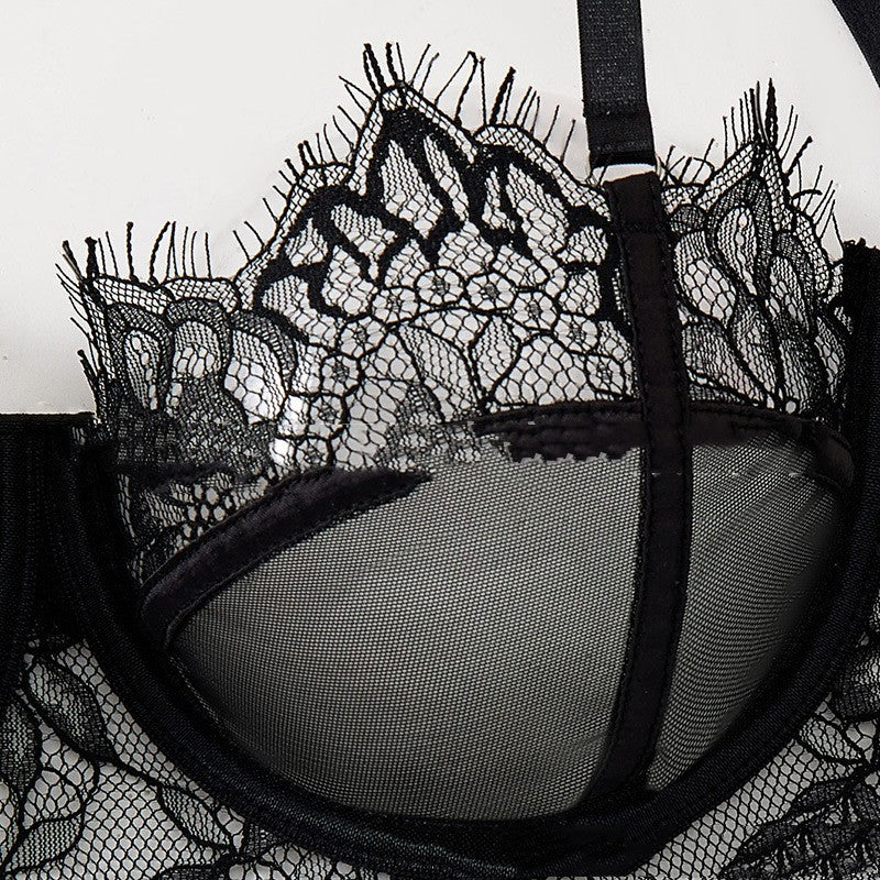 Black Mesh Bra Anti-sagging Lace Sexy Lingerie Set Women