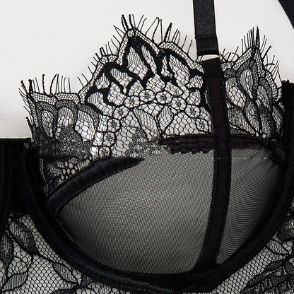 Black Mesh Bra Anti-sagging Lace Sexy Lingerie Set Women