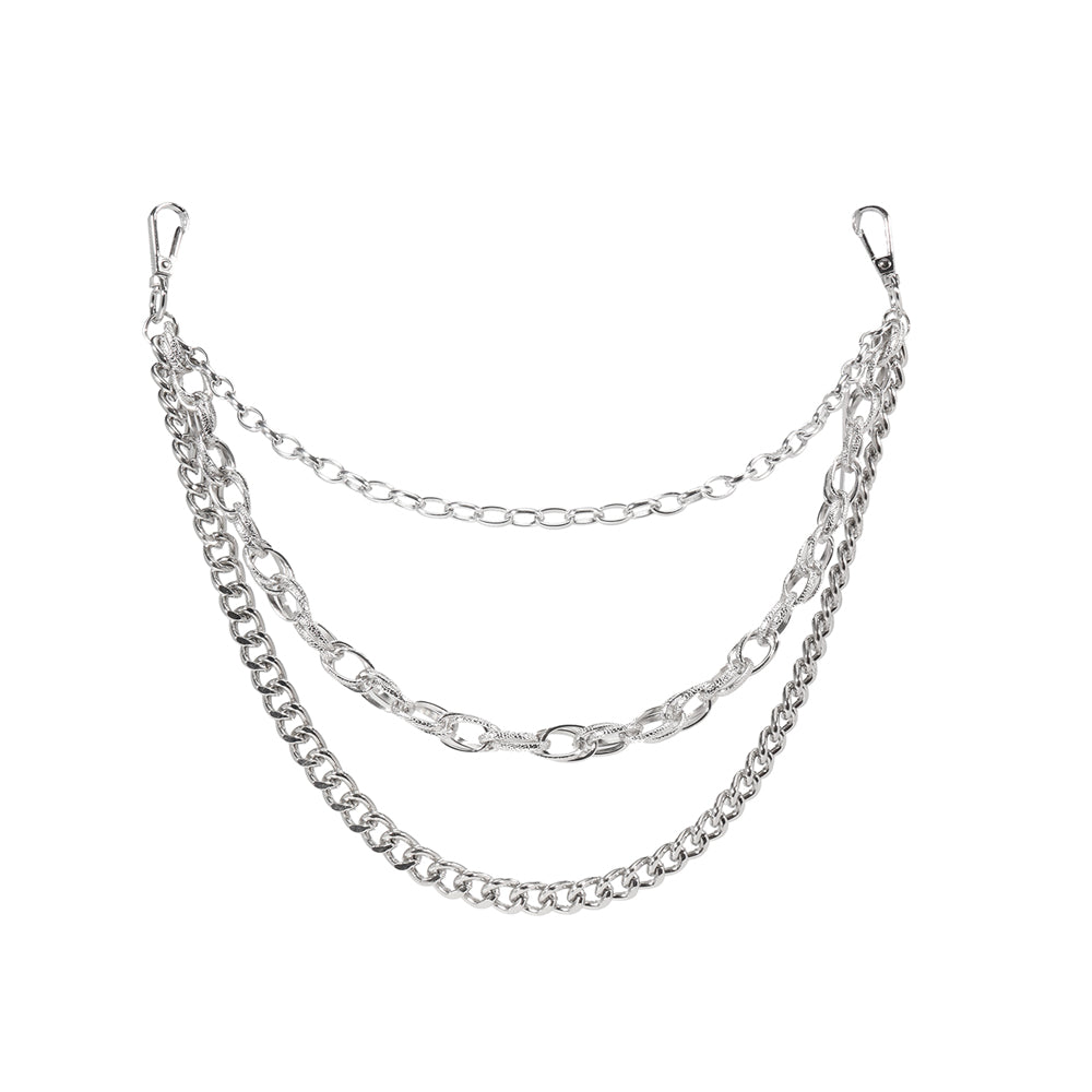 Hip Hop Fashion Pants Chain Men And Women Advanced Sense Multi Ring Silver Metal Chain Heavy Metal Industrial Style Jeans Hip-hop Accessories