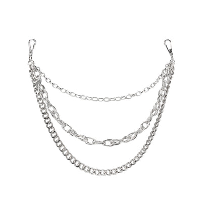 Hip Hop Fashion Pants Chain Men And Women Advanced Sense Multi Ring Silver Metal Chain Heavy Metal Industrial Style Jeans Hip-hop Accessories