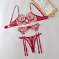 Lace Embroidered Sheer Bra Thin Hollowed Out Lingerie Three-piece Set