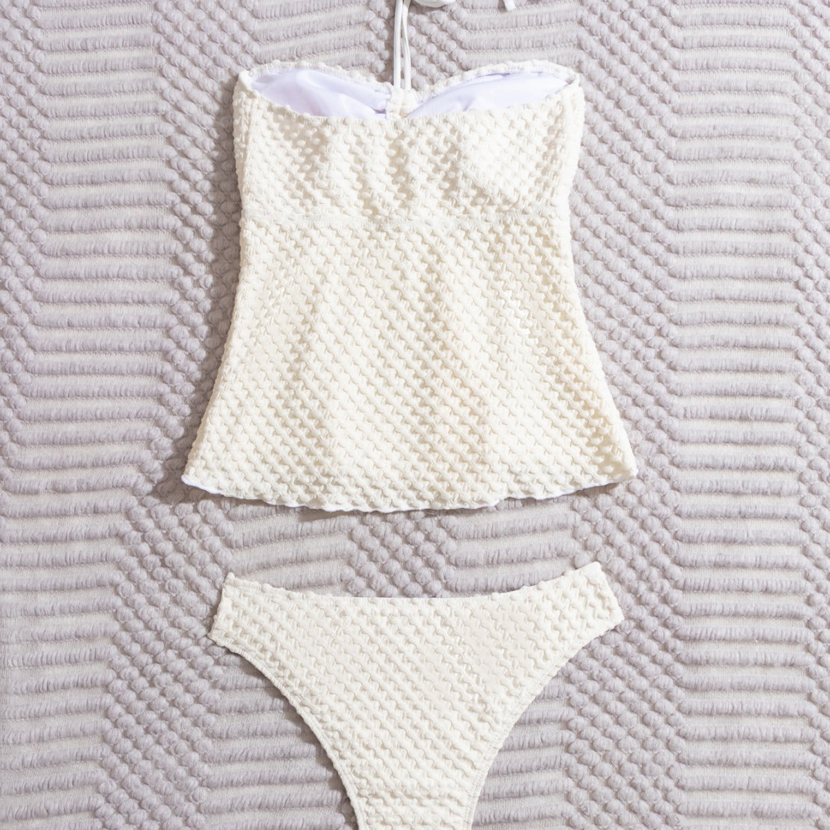 Women's Printed Large Lotus Leaf Bra Drawstring Boxer Swimsuit