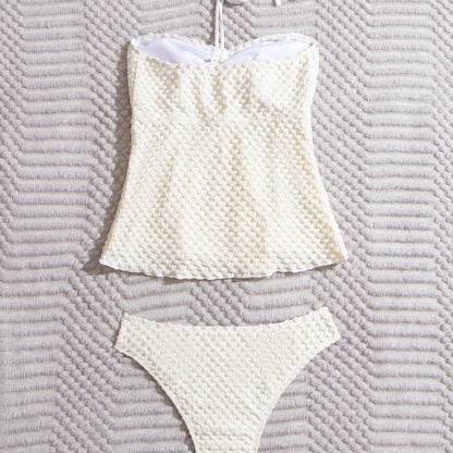 Women's Printed Large Lotus Leaf Bra Drawstring Boxer Swimsuit