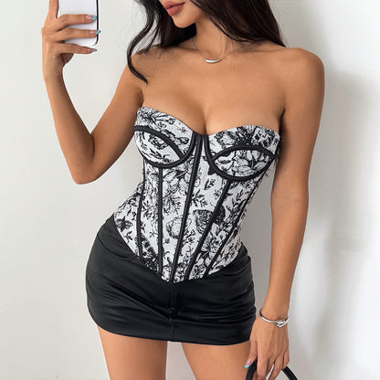 European And American Hot Girl French Jacquard Inner Wear High Sense Outer Wear Waist Shaping Fishbone Bra