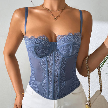 European, American And French Style Fishbone Bra Lace Vest Hollow Camisole Top