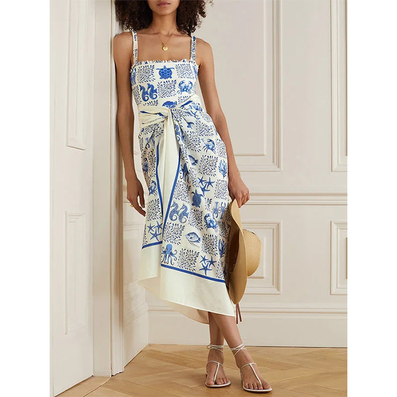 Printed Sexy Off-the-shoulder Swimsuit Spaghetti Strap Women's Swimming Suit