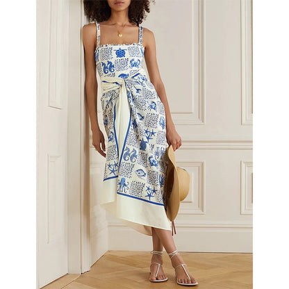 Printed Sexy Off-the-shoulder Swimsuit Spaghetti Strap Women's Swimming Suit