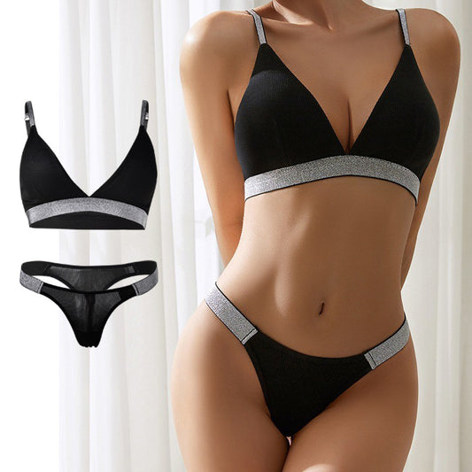 Knitted Thread Rhinestone Wireless Underwear Underwear Women's Bra Set