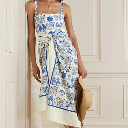 Printed Sexy Off-the-shoulder Swimsuit Spaghetti Strap Women's Swimming Suit