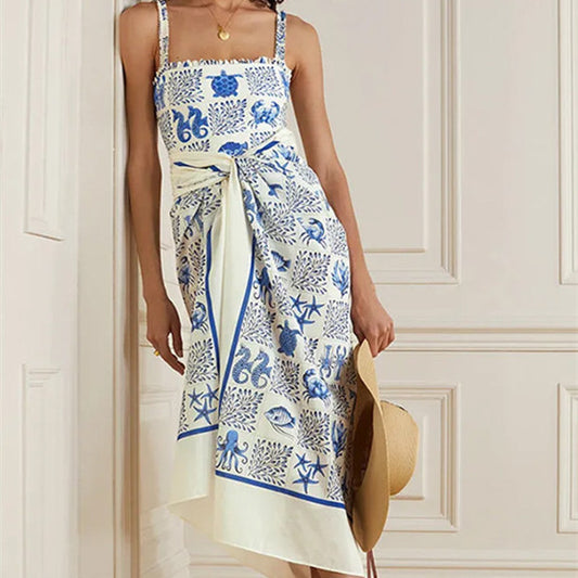 Printed Sexy Off-the-shoulder Swimsuit Spaghetti Strap Women's Swimming Suit