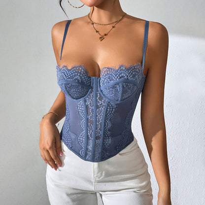 European, American And French Style Fishbone Bra Lace Vest Hollow Camisole Top