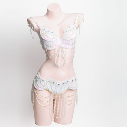 Pearl Embroidery Belly Dance Bra Girdle Suit
