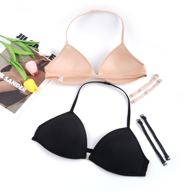 Women's Halter-style Bra With Triangular Cups Delicate Shoulder Straps