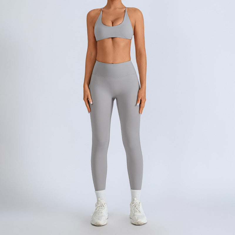 Beauty Back With Chest Pad Cross Spaghetti Strap Bra High Waist Fitness Pants