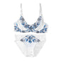 Women's Bra Set  White With Orchid Design, Push-up Bra