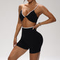 Seamless High Elastic Thread Contrast Color Kinked Bra High Waist Shorts Suit