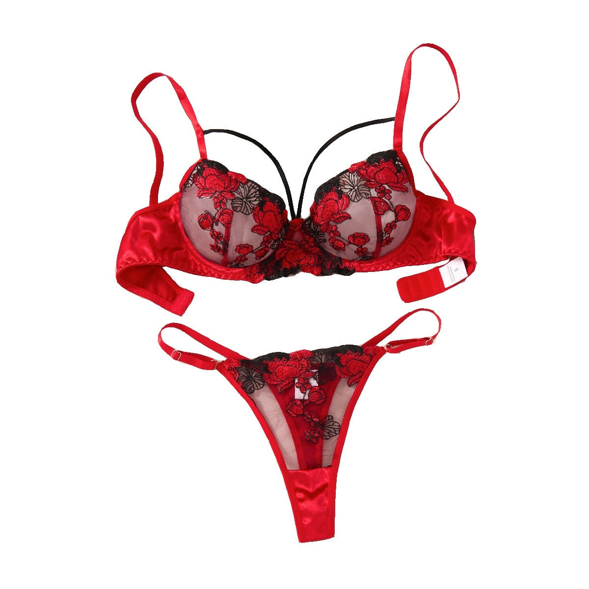 Sexy Sheer Embroidered Bra Set