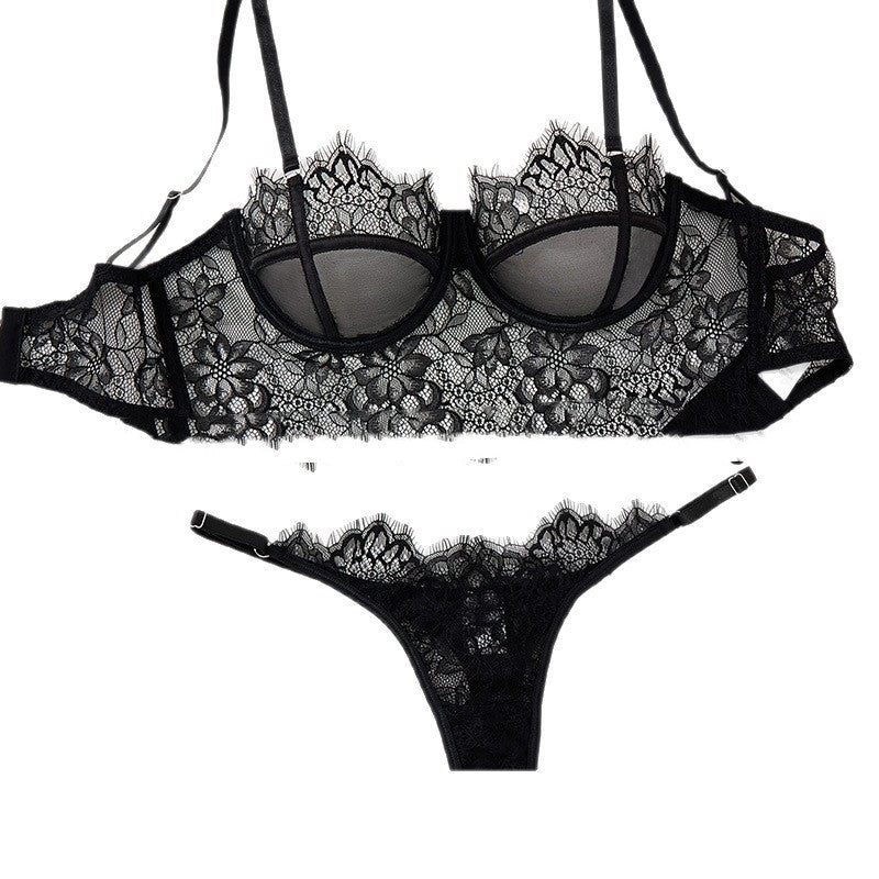 Black Mesh Bra Anti-sagging Lace Sexy Lingerie Set Women