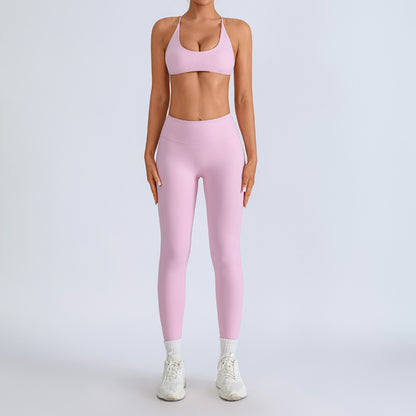 Beauty Back With Chest Pad Cross Spaghetti Strap Bra High Waist Fitness Pants