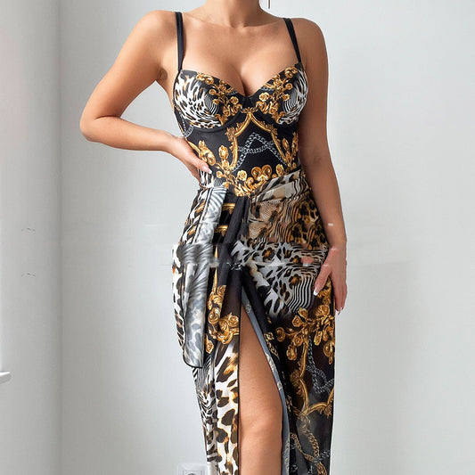 Double Shoulder With Steel Bracket Gather Thin Split Bikini Suit