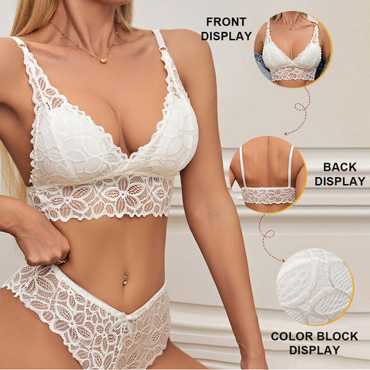 Lace Without Steel Ring Gathered Without Trace Bra Panties Set