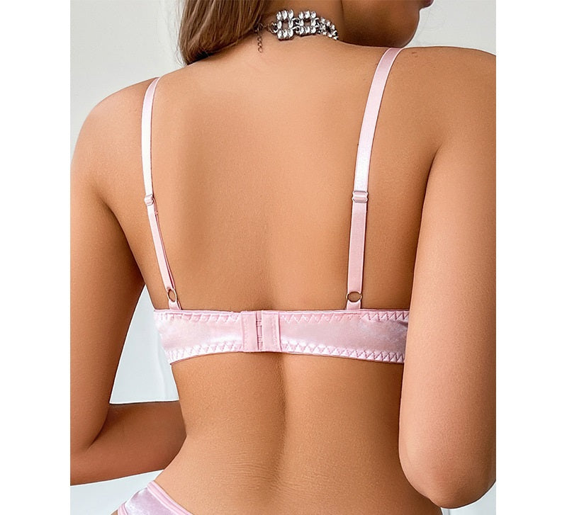 Steel Ring Push Up Embroidered Bra Thin Padded Cup
