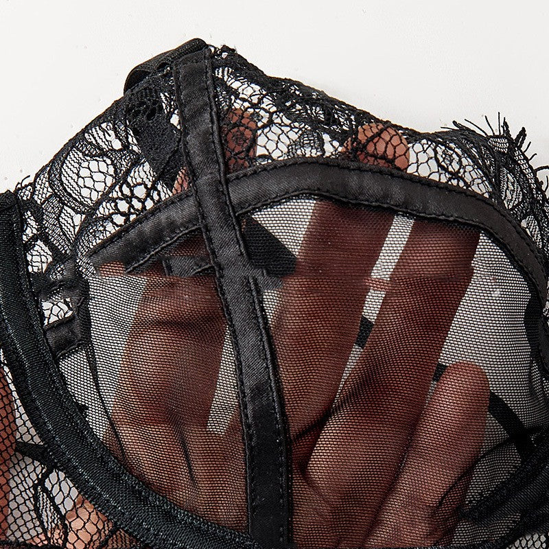 Black Mesh Bra Anti-sagging Lace Sexy Lingerie Set Women