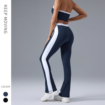 Yoga Fitness Suit Women's Contrast Color Halter Bra High Waist Hip Lift Yoga Bootcut Trousers