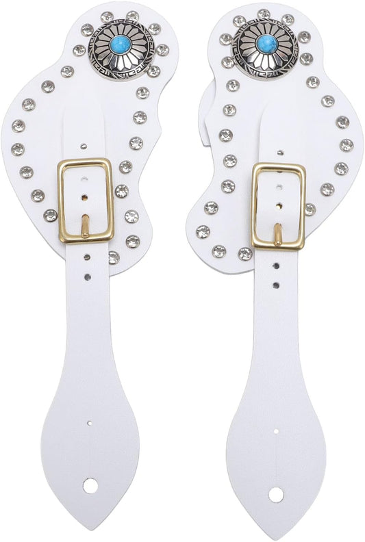 2Pcs Leather Spur Straps Set For Horse, Westerns Men Women Adjustable Spur Straps, Artificial Leather Rhinestone Decorations Spur Holder For Cowboys Equestrian Accessories