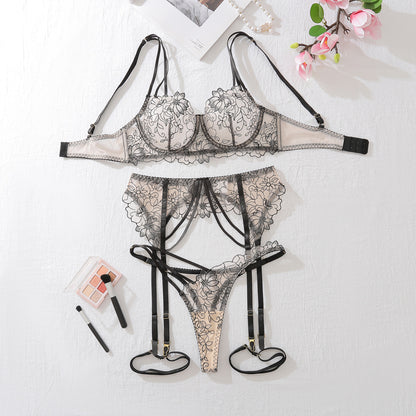 Lace Bra Set Mesh Hollow Four-piece Set For Women